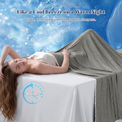 PHF Cooling Blanket King Size 220 x 240 cm, Double-Sided Cooling for Hot Sleepers (Q-Max 0.46+), Lightweight Breathable Summer Blanket for Night Sweats with Rayon Derived from Bamboo, Charcoal