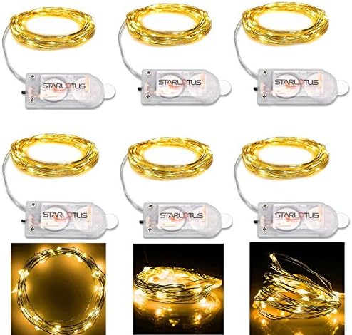 LED String Lights Copper Wire Lights Micro Starry Fairy Lights Starlotus Waterproof Decor Rope Lights For Seasonal Decoration,6.5ft/2M 20LED Battery Operated,Warm White,Pack of 6
