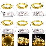 LED String Lights Copper Wire Lights Micro Starry Fairy Lights Starlotus Waterproof Decor Rope Lights For Seasonal Decoration,6.5ft/2M 20LED Battery Operated,Warm White,Pack of 6