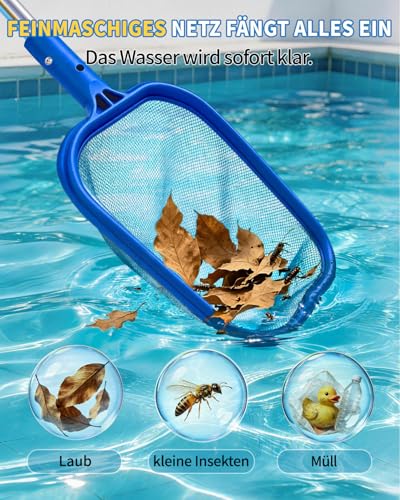 MRUN BONE Pool Landing Net 155 cm Pool Landing Net Fine Mesh Net for Pool, Swimming Pool, Pond, Above Ground Pool, Paddling Pool, Algae, Inflatable Pool