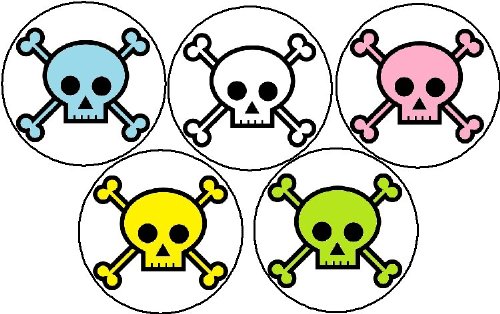 Set of 5 Colorful Skull and Crossbones 1.25