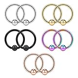 Ruifan 10PCS 316L Surgical Steel Captive Bead Rings Nose Belly Eyebrow Tragus Lip Ear Nipple Hoop Ring BCR 16G 8MM