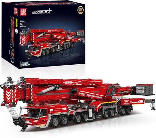 Mould King 17008 Crane Construction Set, Red LTM 11200 Crane Truck Model with 20 Motors & App Control, Heavy Duty Truck Build Blocks Kit, Engineering Vehicle Car Toy for Adults (8506 Pieces)
