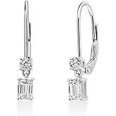 DIAMOND AFFECTION 1/2 Cttw Lab Created Emerald Cut Diamond Dangle Earrings for Women Drop Lever Back Rhodium Plated 925 Sterling Silver
