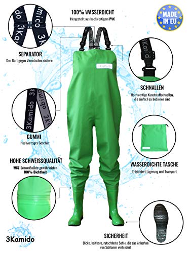 3Kamido® Damen Wathose Damen Wathose, Frau Fischerhose Anglerhose Matschhose Gartenhose BLAU und GRÜN, 36 37 38 39 40 41… – Bild 8