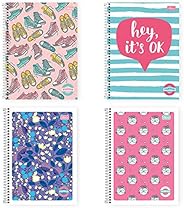 Caderno de 01 Matéria - Pacote com 4 unidades Tilibra, Multicor