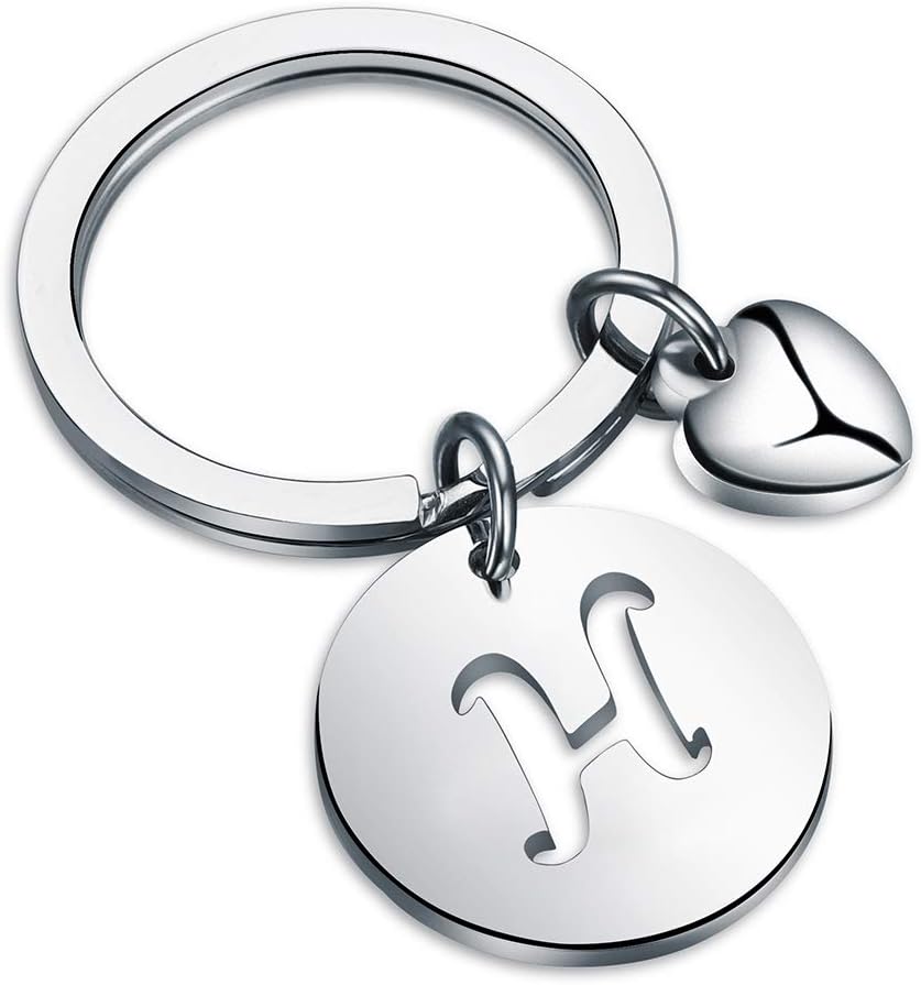 HOLLPInitial Disc Charm Keychain - 26 Letter Alphabet Key Ring A-Z English Charm Keychain