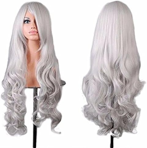 JieFar Curly Cosplay Long Hair Heat Resistant Spiral Costume Wigs (white)