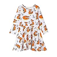 Miklan Cute Forest Series Skirt Girls Cartoon Fox Print Dresses Clothes Outfits For Children Kids Girls (130)