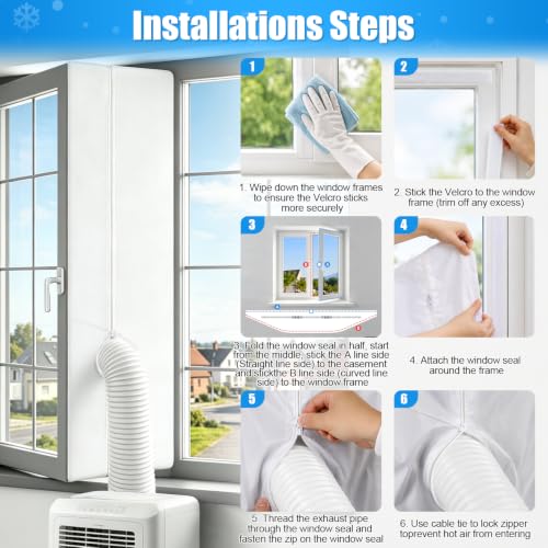 Caulking Kit for Mobile Air Conditioner, Air Conditioner Caulking Kit, Coicok Fabric Insulation Window Caulking for Windows, Universal Window Seal with Zip for Hinges and Roof 400 cm