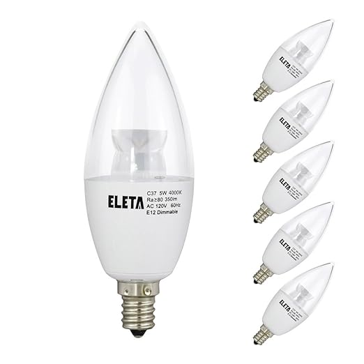 6 Pack Eleta 5w Daylight Dimmable E12 Base Led Bulbs 40w