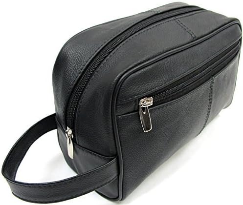 Improving Lifestyes® Leather Toiletry Shaving Dopp Bag Black with FREE Organza Gift Bag ELIL665BK