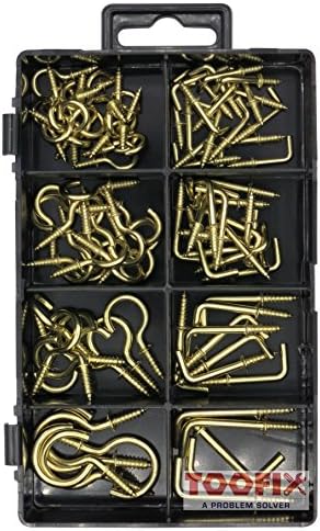 Handy Hooks Assortment Kit, Brass Polished, Includes Screw-In Cup Hooks and Square Hooks, 8 Different Sizes