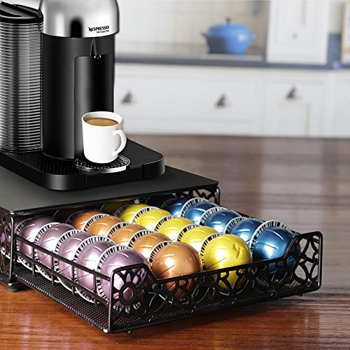RECAPS Coffee Pod Holder Drawer Storage Coffee Capsules Kitchen Organizer Compatible with Vertuoline Stores 40 Capsules Black Color