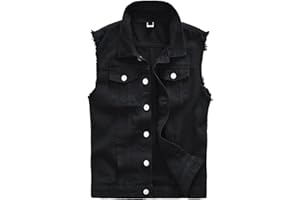 Men's Denim Vest Sleeveless Ripped Jacket Vintage Casual Jeans Vests