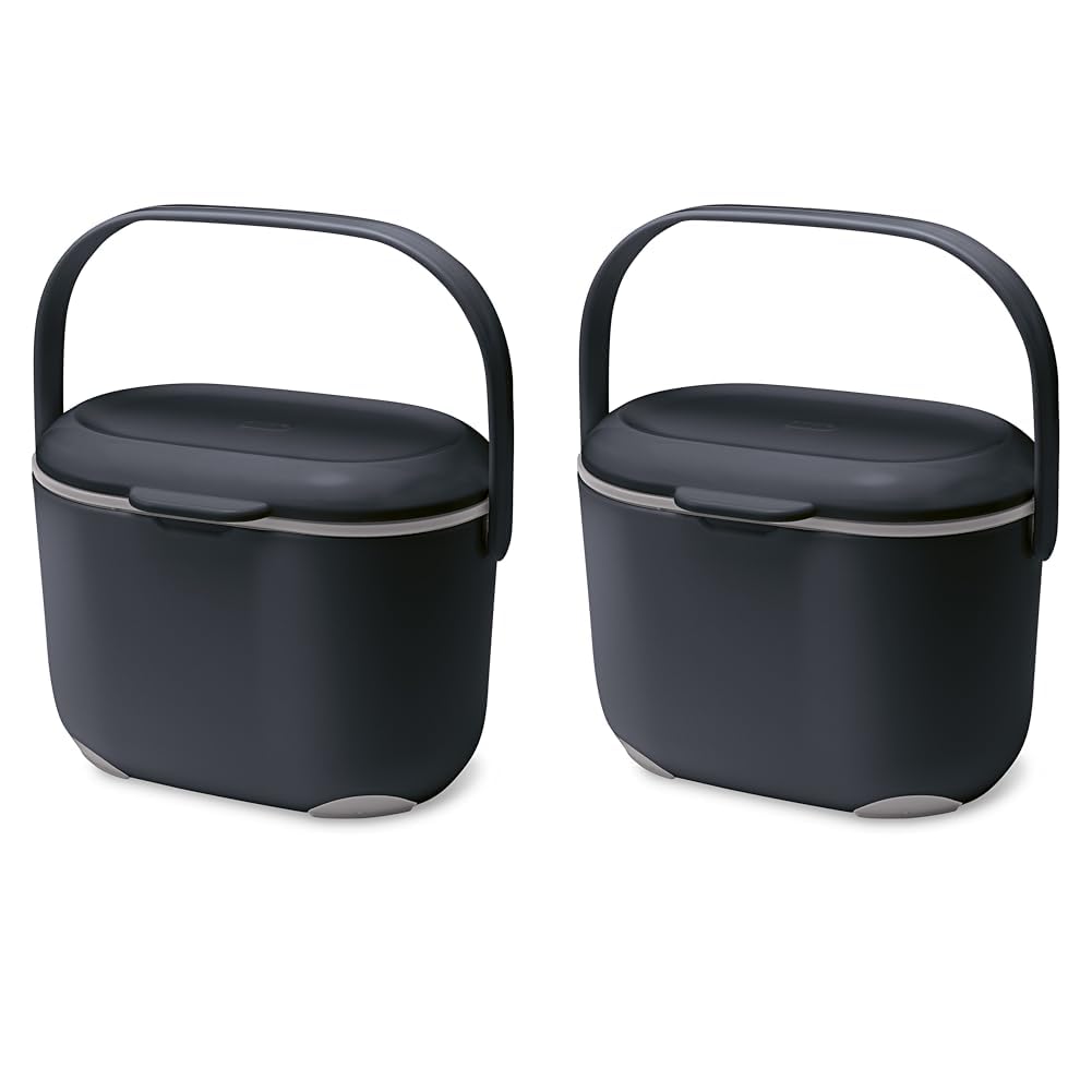 Addis 515630 2.5 Litre Kitchen Compost Caddy, Black/Grey, 2.5L (Pack of 2)