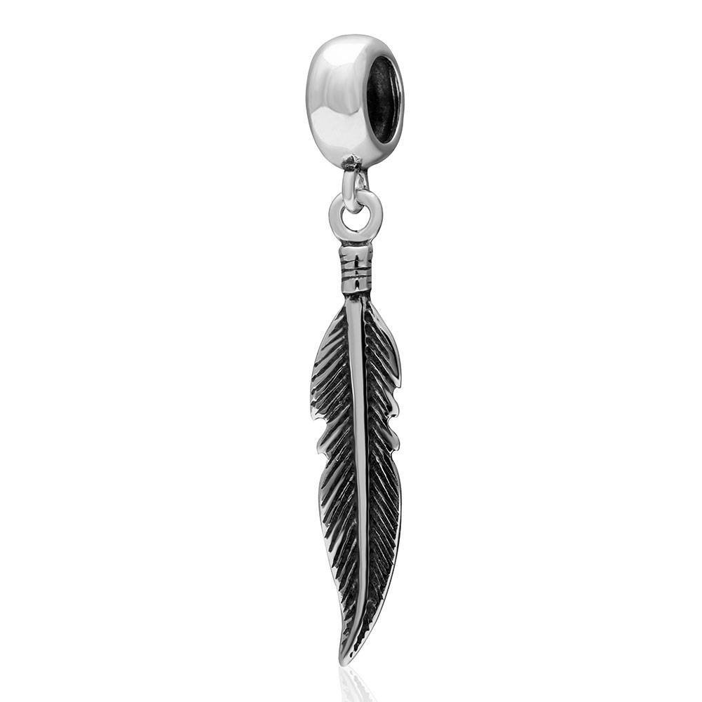 Colgante con pluma genuino de Soulbead de plata para pulseras joyas de