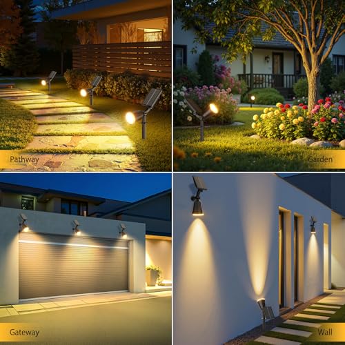 GEARLITE Solar Lights for Outdoor Garden, Warm White Solar LED Spotlight Outdoor with 1500 mAh Battery, 1200 Lumen Solar Lights for Outdoor Use with IP65 Waterproof for Garden Decoration, Flowers, Walkway (Warm White, 2)