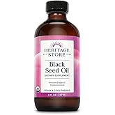 HERITAGE STORE Black Seed Oil, Organic, Cold Pressed Nigella Sativa Supplement with Thymoquinone, Omega 3 6 9, Antioxidant, Immunity, Cholesterol, Digestive, Heart & Join Health Support*, Vegan, 8oz