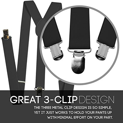 Suspenders for Men - 1 Inch Y Back Style - Elastic Adjustable Straps