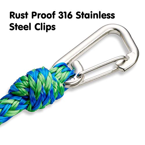 Boat Jet Ski Docking Ropes ONOSHIP Marine Bungee Dock Lines - 3ft Boat & Jet Ski Ropes With 316 Stainless Steel Hooks (2-Pack, Grey) Bungee Boat Dock Line