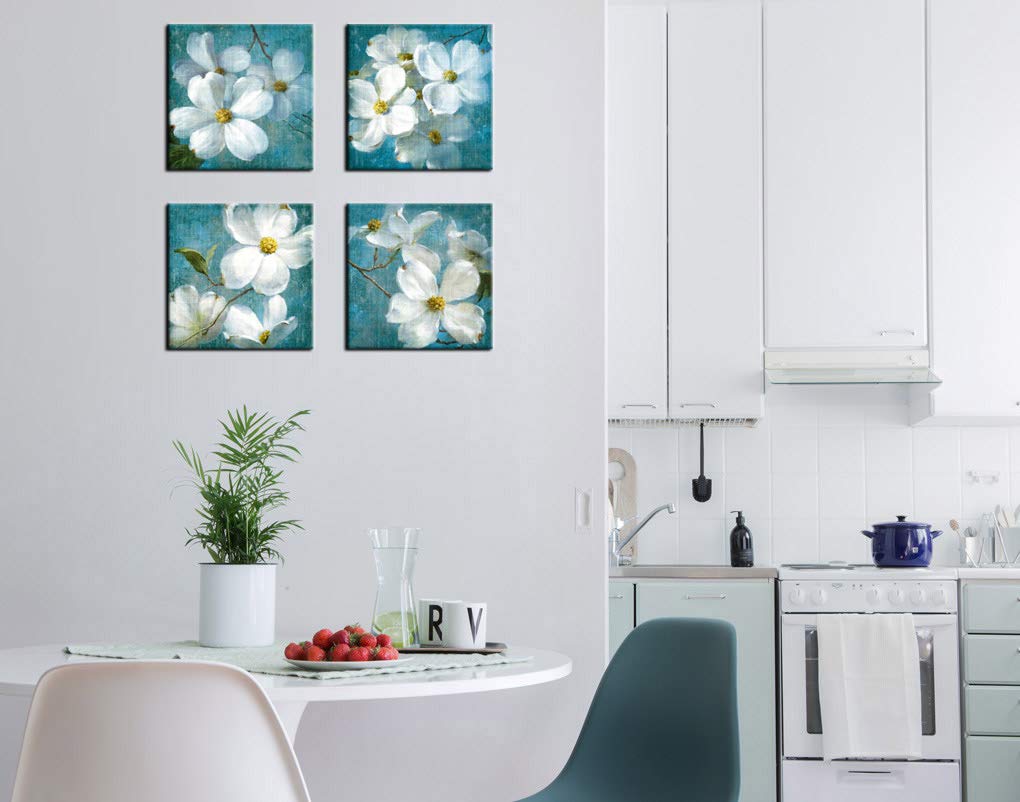 Canvas Wall Art Blossom Picture Bathroom Wall Decor White Flower Blue Background Canvas Artwork Bedroom Living Room Wall Decor Contemporary Canvas Painting Office Home Decor 12\