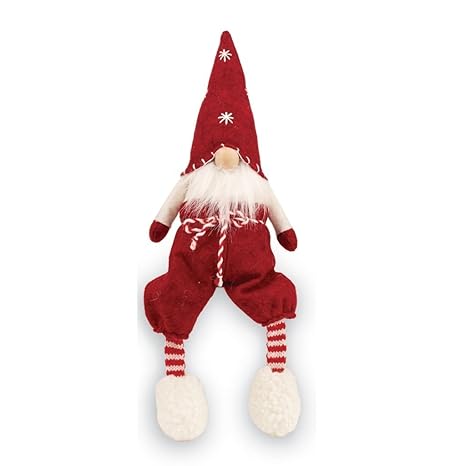 Mud Pie Christmas Home Decor Felt Dangle Leg Gnome Sitter Red