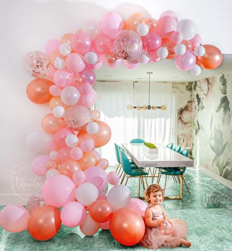 Bloonsy Balloon Garland Kit | Pink Balloons Arch Kit | 120 Pack | Rose Gold Confetti White Pastel Blush Pink Balloons | Baby Shower Bridal Girls Birthday Party Decorations Supplies Decorating Strip - Thumbnail 2