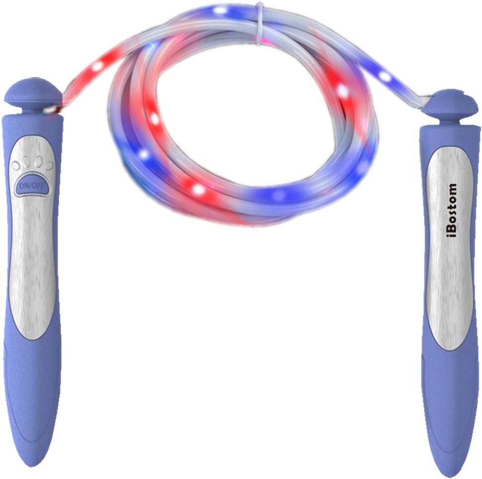 IBOSTOM Kids Jump Rope Light Up - Fitness Jump Rope Adjustable Flashing Color Change Light Up Skipping Rope with Battery Operated Kinetic-Powerd Light Jump Rope for Adults and Kids