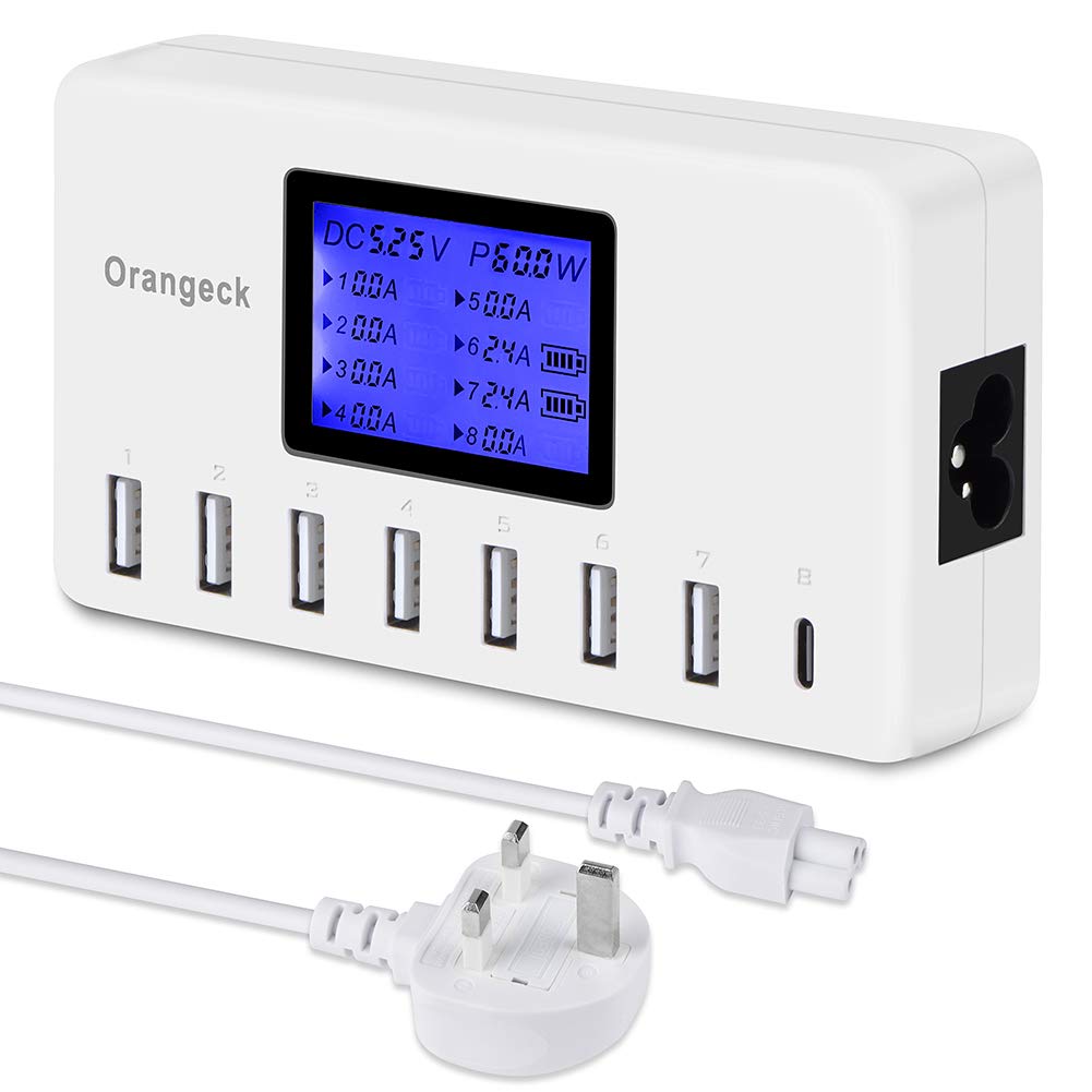 Orangeck 60W 8-Port Desktop USB Charging Station With LCD Digital Display for iPhone, iPad, Samsung Galaxy, Android Phones