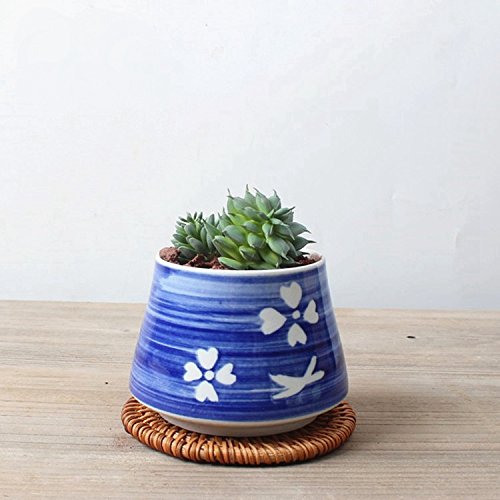 Goldblue Ceramic Small Succulent Pots Blue and White Hand Painted Ceramic Succulent Planter Pots Cactus Plant Pot Flower Pot Container Planter(Four leaf clover)