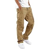 THWEI Mens Cargo Pants Casual Joggers Athletic Pants Cotton Loose Straight Sweatpants