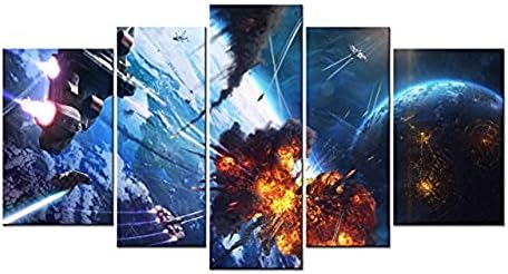 MOKEN LAN Space Landscape Paintings Wall Art Decor Earth Space Universe Bomb Airship 5 piece Picture Print on Canvas Modern Home DecorationModern Painting For Room
