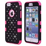iPhone 6S Plus Case, iPhone 6 Plus Case, NOKEA Hybrid Heavy Duty Shockproof Full-Body Protective Case Ultra Slim Bumper Cover 3 in 1 Shield Soft TPU Hard PC Dual Layer Impact Protection (Black Rose)
