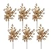 Valery Madelyn 6 Pcs Gold Glitter Christmas Tree Picks with Artificial Flowers and Leaves for Christmas Decorations, DIY Christmas Wreath Accessories and Home Flower Vase Filler-13inch