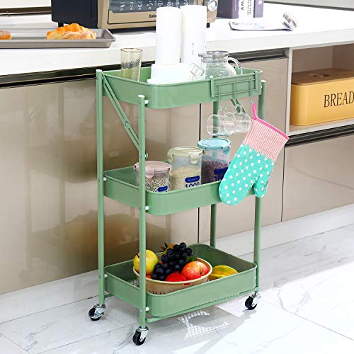 3 Tier Rolling Cart Foldable Metal Utility Cart with Wheels Small Portable PreAssembled