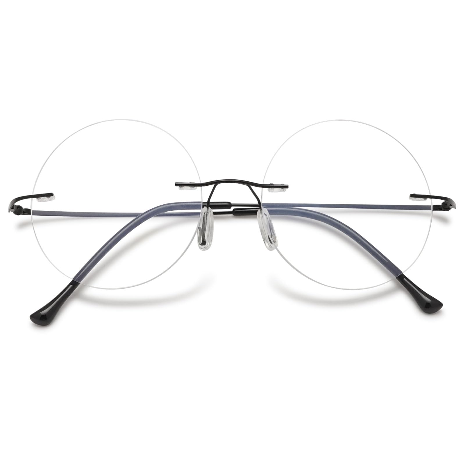 MAGIMODAC Women Men Round Reading Glasses Blue Light Blocking Titanium Frameless Ladies Readers Eyeglasses 0.0/1.0/1.5/2.0/2.5/3.0/3.5/4.0(Black,4.00)