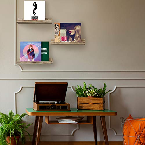 Vinyl Record Display Shelf Wall Mounted, Set of 3 Rustic Wood Album