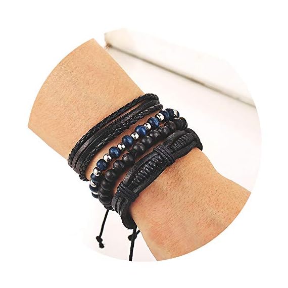 77Fine-Mens-Leather-Wrap-Bracelets-Boho-Braided-Wood-Bead-Cuff-Handmade-Bracelet-Set-Black-4Pcs-Gifts-for-Women