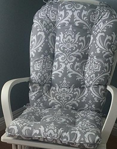 Grey and White Damask Dutailier Glider Nursery Cushion Set