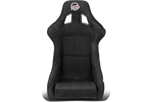 NRG Innovations NRG-FRP-302BK Fiber Glass Fixed Back Bucket Racing Seat (Large), 4pt Harness Compatibility, Black Alcantara, 24“W X 35"H X 18"D