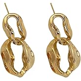 Double Hoop Earring Geometric Link Drop Dangle Earrings 18K Gold Plated Paperclip Earrings For Women With Sleek Shine