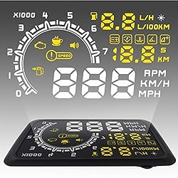 See Heads Up Display LESHP HUD Display W02 with OBD2 Interface Plug Speeding (MPH/KMH) Fuel Consumption Indicator Projected Driving Mileage Warning Details