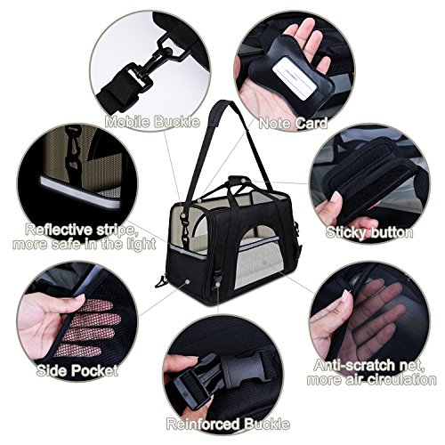 GDPETS Pet Carrier, Airline Approved Cat Carrier Bag for Small& Medium Sized Animal, Soft-Sided Pet Travel Tote with Fleece Bed, Portable Dog Carriers Hold Up to (10lbs) and Fit Under Seats