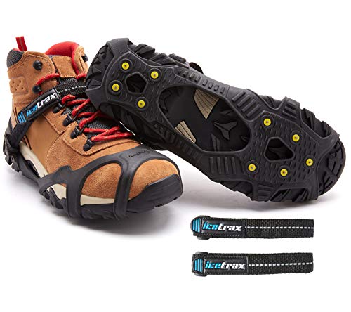 ICETRAX Pro Winter Ice Grips for Shoes and Boots - Ice Cleats for Snow and Ice, StayON Toe, Reflective Heel (V3 Tungsten with Straps, L/XL (Men: 9.5-13 / Women: 11+))