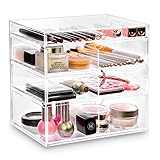 Ikee Design Acrylic Cosmetics Lipsticks Makeup Organizer Holder Box with 4 Removable Drawers , 10"W x 7"D x 9 1/2"H. Made in Taiwan.