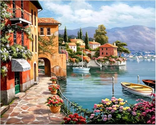 Peinture par numéros pour adultes, kit complet XXL avec peintures acryliques et pinceaux, toile 40 x 50 cm, bricolage pour adultes, peinture à l'huile paysage, toile roulée, décoration de la maison