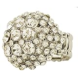 Rhinestone Dome Stretch Ring, in Silver Tone with Crystal Finish