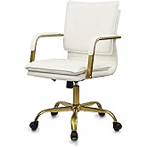 CLATINA Leather Office Desk Chair, Adjustable Computer Chair with Gold Legs and Arms, Swivel Rolling Vanity Chair for Home, O