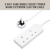 Invero 2 Gang Double Socket Extension Lead 10M Cable 13A White BS1363/A UK Plug view 2